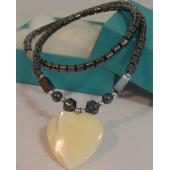 Shell Stone Heart Pendant Hematite Chain Choker Fashion Necklace